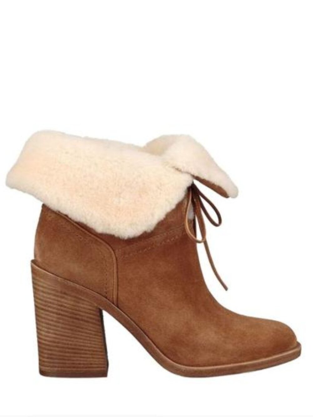 UGG ‘Jerene’ Chestnut Suede Sheepskin Heeled Booties Sz 7.5 NWT